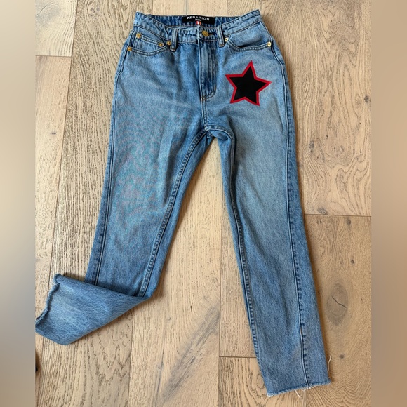 P.E Nation High Rise Cropped Raw Edge Slim Fit Jeans w/ Star Detail Size 26 - Picture 3 of 9